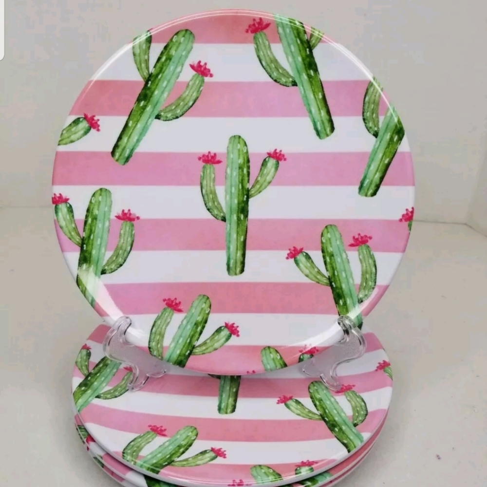 Cactus Desert Plates Appetizer Snack Salad Side Plates Dining Set of 4 Melamine